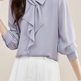 Elegant Lightweight Tie-Waist Jacquard Blouse