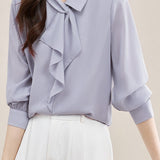 Elegant Lightweight Tie-Waist Jacquard Blouse