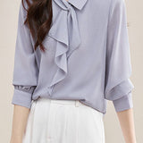 Elegant Lightweight Tie-Waist Jacquard Blouse