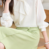 Elegant Lightweight Tie-Waist Jacquard Blouse