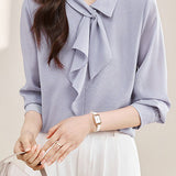 Elegant Lightweight Tie-Waist Jacquard Blouse
