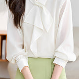 Elegant Lightweight Tie-Waist Jacquard Blouse