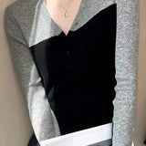 Casual V-Neck Color-Block Knitted Top