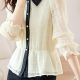 Elegant Temperament Double-Layer Patchwork Textured Blouse