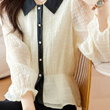 Elegant Temperament Double-Layer Patchwork Textured Blouse