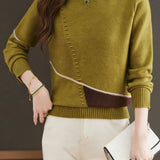 Casual Color-Block Geometric Knitted Top