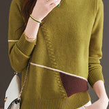 Casual Color-Block Geometric Knitted Top
