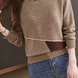 Casual Color-Block Geometric Knitted Top