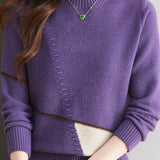 Casual Color-Block Geometric Knitted Top