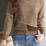 Casual Color-Block Geometric Knitted Top