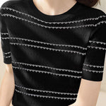 Casual Wavy Stripe Jacquard Hollow Knit Top - liwisi