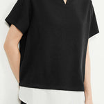 Casual Fake Two-Piece V-Neck Waffle T-Shirt - liwisi