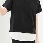 Casual Fake Two-Piece V-Neck Waffle T-Shirt - liwisi