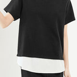 Casual Fake Two-Piece V-Neck Waffle T-Shirt - liwisi