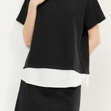 Casual Fake Two-Piece V-Neck Waffle T-Shirt - liwisi