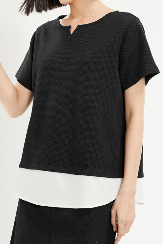Casual Fake Two-Piece V-Neck Waffle T-Shirt - liwisi