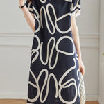 Silk Geometric Print Mulberry Silk Dress - liwisi