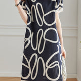 Silk Geometric Print Mulberry Silk Dress - liwisi