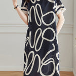 Silk Geometric Print Mulberry Silk Dress - liwisi