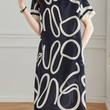 Silk Geometric Print Mulberry Silk Dress - liwisi
