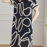 Silk Geometric Print Mulberry Silk Dress - liwisi