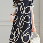 Silk Geometric Print Mulberry Silk Dress - liwisi