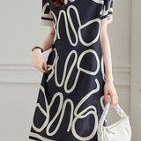 Silk Geometric Print Mulberry Silk Dress - liwisi