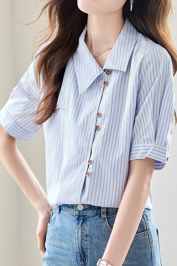 Casual Minimalist Stripe Lapel Shirt - liwisi
