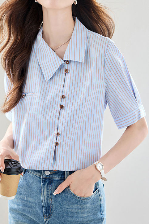 Casual Minimalist Stripe Lapel Shirt - liwisi