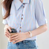 Casual Minimalist Stripe Lapel Shirt - liwisi