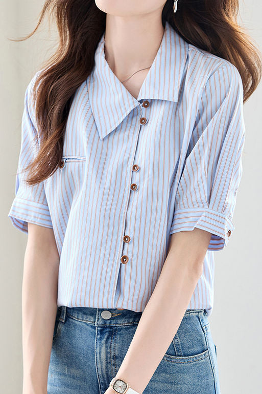 Casual Minimalist Stripe Lapel Shirt - liwisi