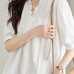Casual Ruffle V-Neck Short Sleeve Shirt - liwisi