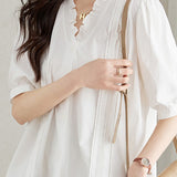 Casual Ruffle V-Neck Short Sleeve Shirt - liwisi