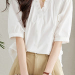 Casual Ruffle V-Neck Short Sleeve Shirt - liwisi