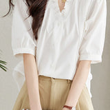 Casual Ruffle V-Neck Short Sleeve Shirt - liwisi