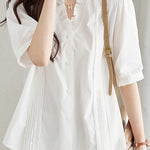 Casual Ruffle V-Neck Short Sleeve Shirt - liwisi