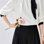 Commute Tie Button Pleated Color Block Shirt - liwisi