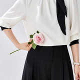 Commute Tie Button Pleated Color Block Shirt - liwisi