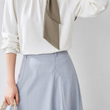 Commute Tie Button Pleated Color Block Shirt - liwisi