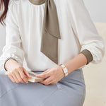 Commute Tie Button Pleated Color Block Shirt - liwisi