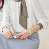 Commute Tie Button Pleated Color Block Shirt - liwisi