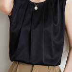 Commute Pleated Satin Sleeveless Shirt - liwisi