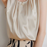Commute Pleated Satin Sleeveless Shirt - liwisi
