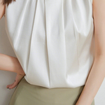 Commute Pleated Satin Sleeveless Shirt - liwisi