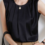 Commute Pleated Satin Sleeveless Shirt - liwisi