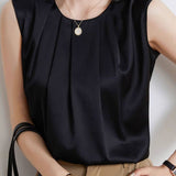 Commute Pleated Satin Sleeveless Shirt - liwisi