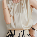 Commute Pleated Satin Sleeveless Shirt - liwisi