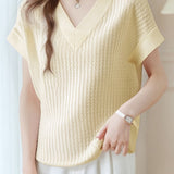 Casual Wavy Texture V-Neck Knit Top - liwisi