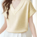 Casual Wavy Texture V-Neck Knit Top - liwisi