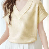 Casual Wavy Texture V-Neck Knit Top - liwisi